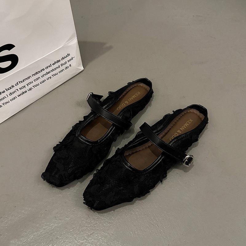 

Retro flat-bottomed ballet soft-soled 2025 new Chinese slippers female gentle wind Doudou shoes fairy new mesh wind 40 чёрный