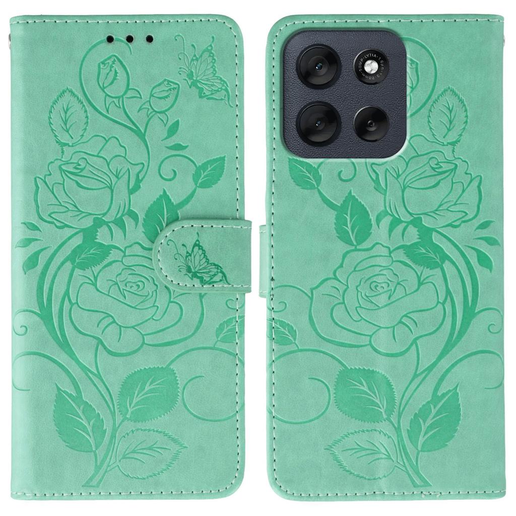 For Motorola Moto G56 5G Case Wallet Stand Imprinted Rose Butterfly PU Leather Phone Cover