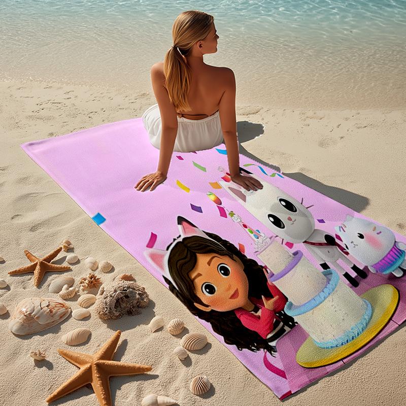 proof beach towel with a Gabby's Dollhouse2 pattern - soft,absorbent,quick-drying,machine washable - perfect for swimming,camping,bathing