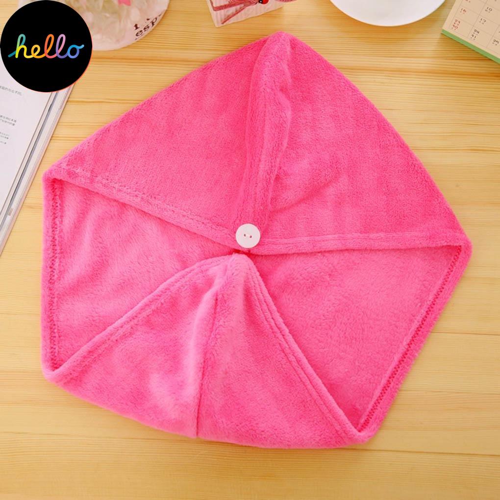 Coral Velvet Hair Drying Towel Ultra Absorbent Twist Head Turban Drying Cap Bat ng Button Hat