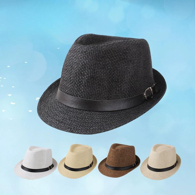Mote Stråhatt Menn Kvinner Sommer Trendy Strand Solhatter Ensfarget Fedoraer Bånd Casual Cowboy Jazzhatt Gangsterhatt Mannlig