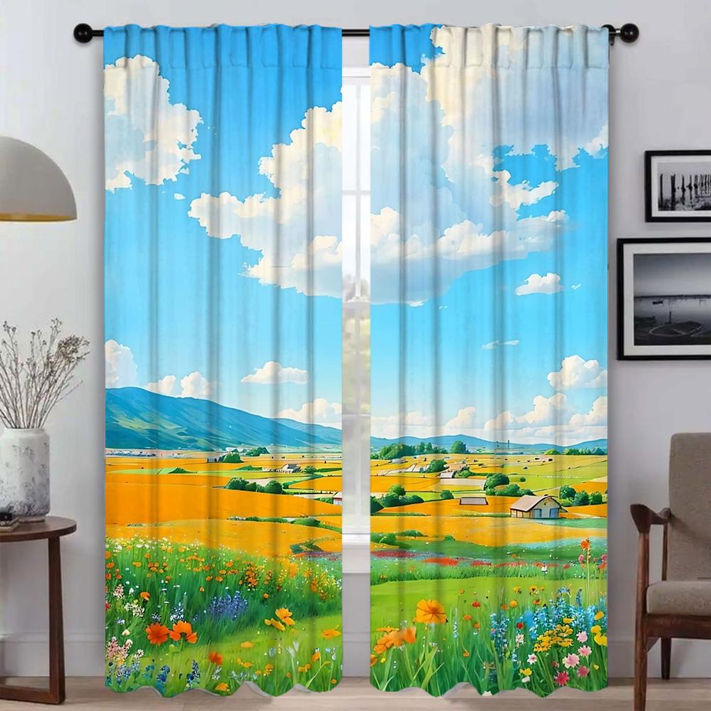 Healing Is a Pastoral Illustration Kitchen Curtains 2 Pieces Home Interior Curtains for Camera Window Curtain Shades Partition