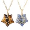 Hand-Wound Gold Natural Crystal Agate Pentagram Tiger Stone Star Necklace N583