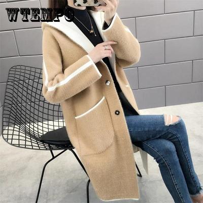 Autumn Winter Women's Imitation Mink Cashmere Coat Wear Thick Medium Long Woolen Overcoat Quality Elegant Cardigan Jacket