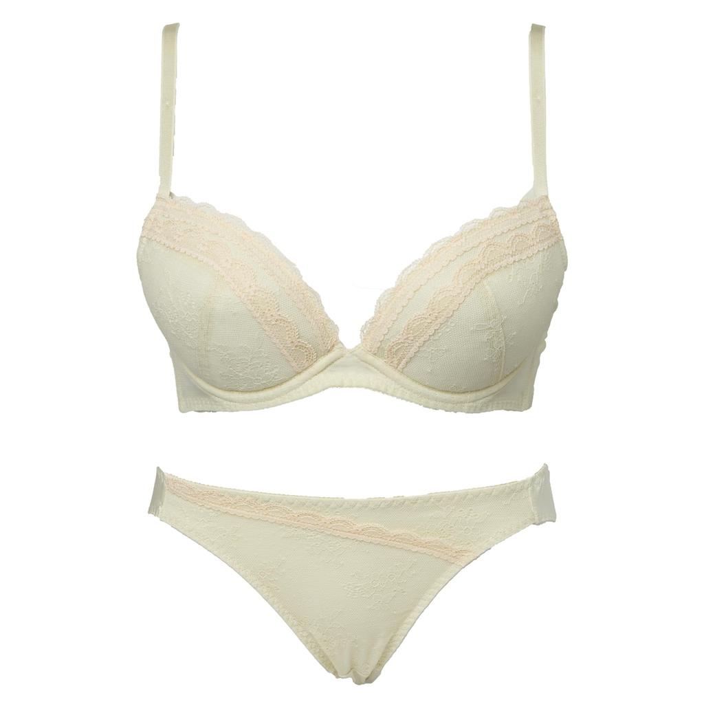 AMOSTYLE BY Triumph Entry Collection Bra Panty Quiet M009 Bust Size Push-Up & Set, Frill, (Yellow Green), 75-M