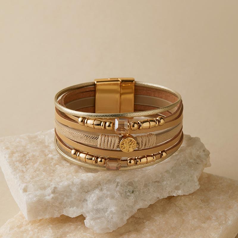 Brățară din piele cu mărgele pentru femei, lanț gros, multistrat, înfășurat, brățări late, accesorii de bijuterii pentru petrecere