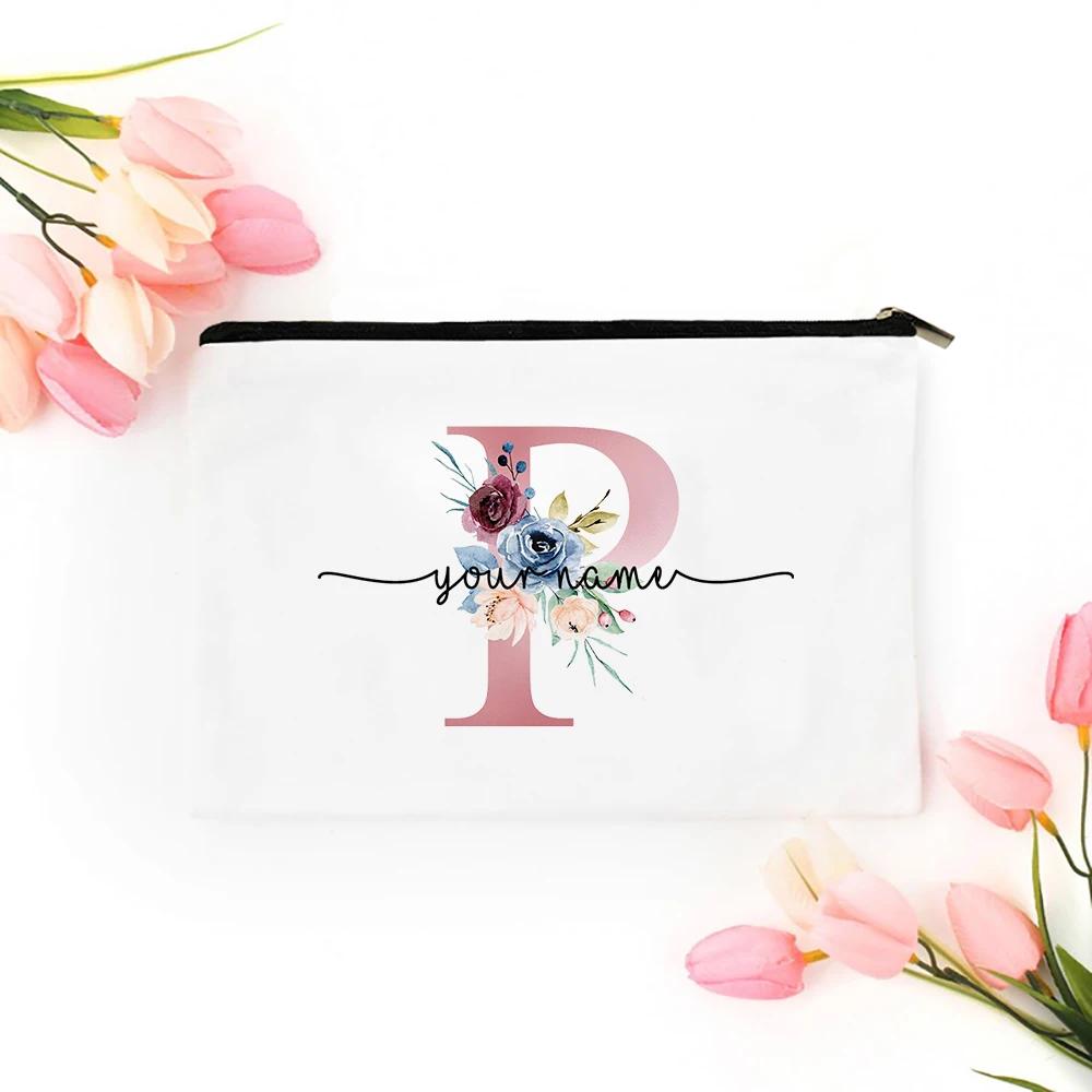 Personalized Makeup Bag Bridesmaid Cosmetic Bags Pouch Gifts for Her Custom Initial Make-up Toiletry Bag Bridesmaid Proposal