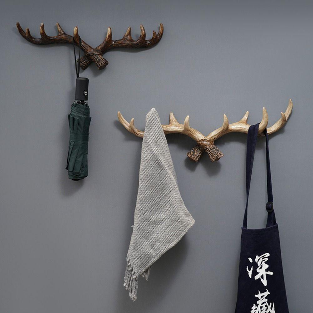 Wall Mounted Deer Horn Decorative Hook Resin Wall Keys Holder Craft Antler Statue  Clothes