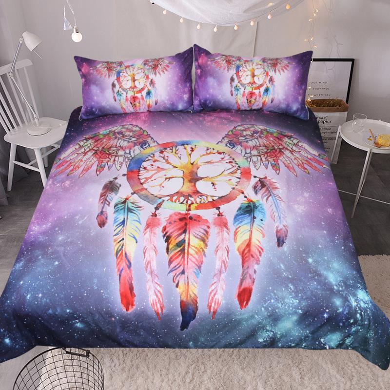 Bedclothes Bedding Set Luxury Starry Sky Dreamcatcher Beding Set King Queen Full Bohemian Feather Duvet Cover With Pillow Case