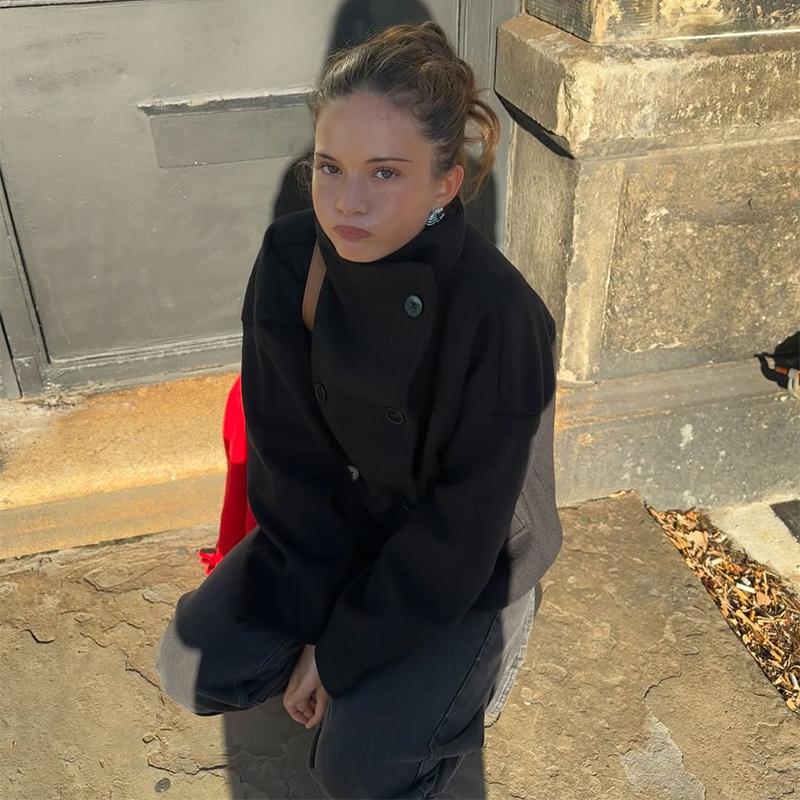 Elegant Women's Coat High Stand Collar Full Sleeve Double Breasted Solid Female Coats 2025 Autumn Fashion High Street Lady Top