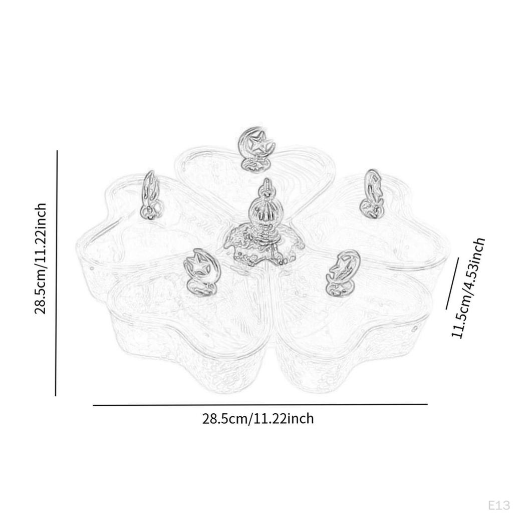 Divided Rotating Serving Tray 5 Compartments Multifunctional Organizer with Lid Appetizer for