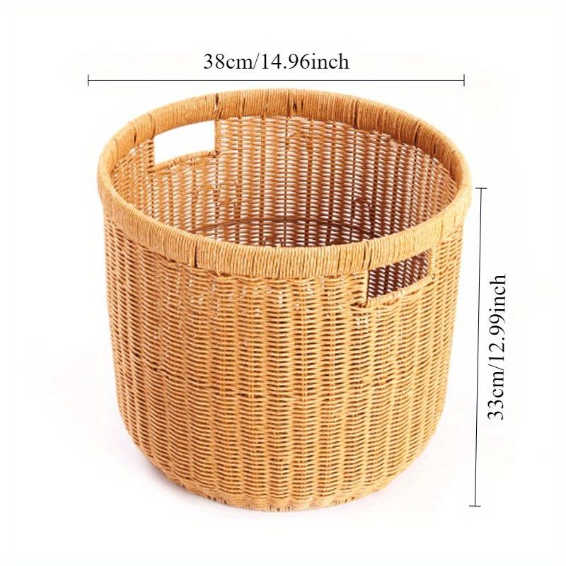 Woven rattan handle dirty clothes bucket, circular clothes storage bucket, bathroom plastic laundry basket, storage basket