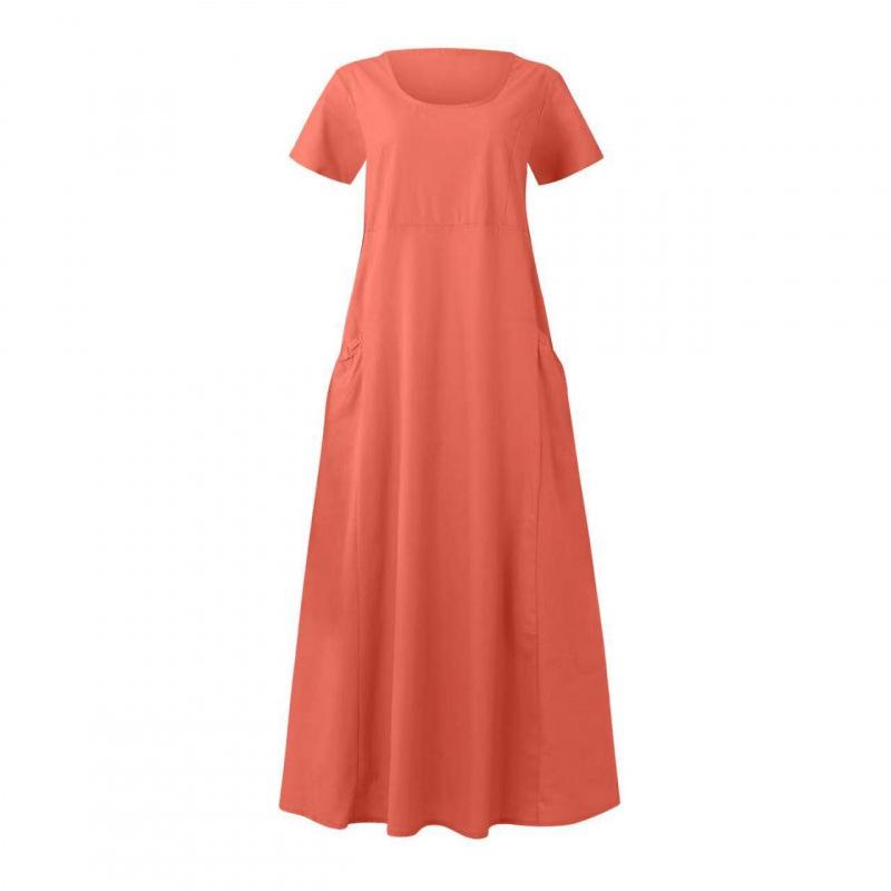 Women's Solid Color Round Neck Short Sleeve Loose Hem Dress