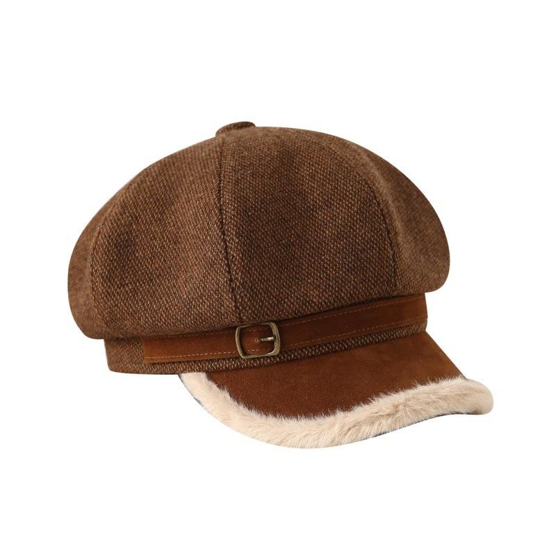 Octagon Hat Female Beret Autumn and Winter Style Fleece Warm Newsboy Hat Painter's Hat New Style