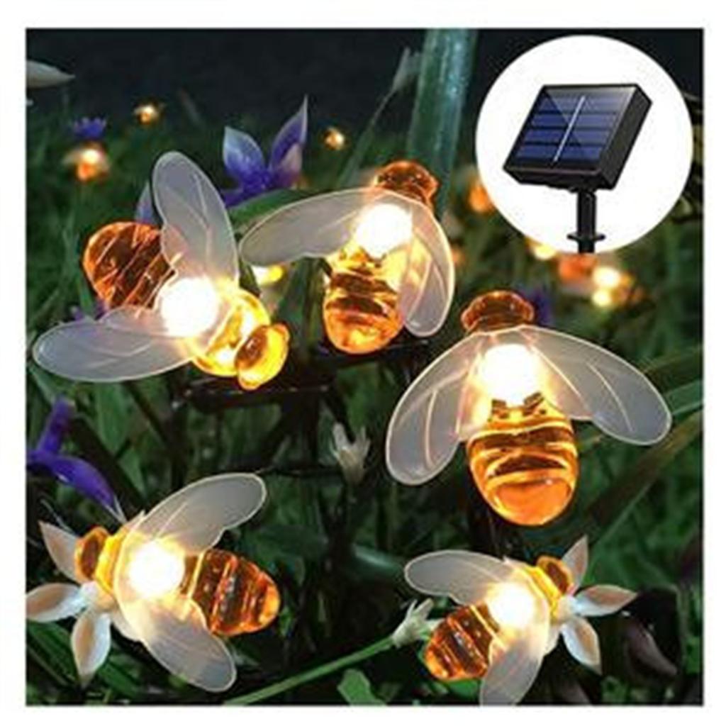 Solar Powered Outdoor Garden String Lights with Bee Shaped Covers Waterproof LED Decorative Lighting for Patio Yard Pathway