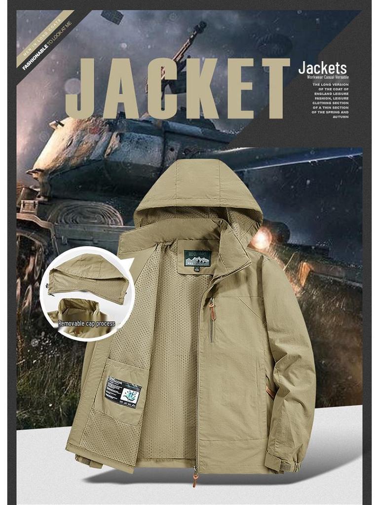 Men's Hooded Windbreaker Jacket - Waterproof, Windproof, Spring/Autumn Motorcycle Workwear Trend (Style 8817)