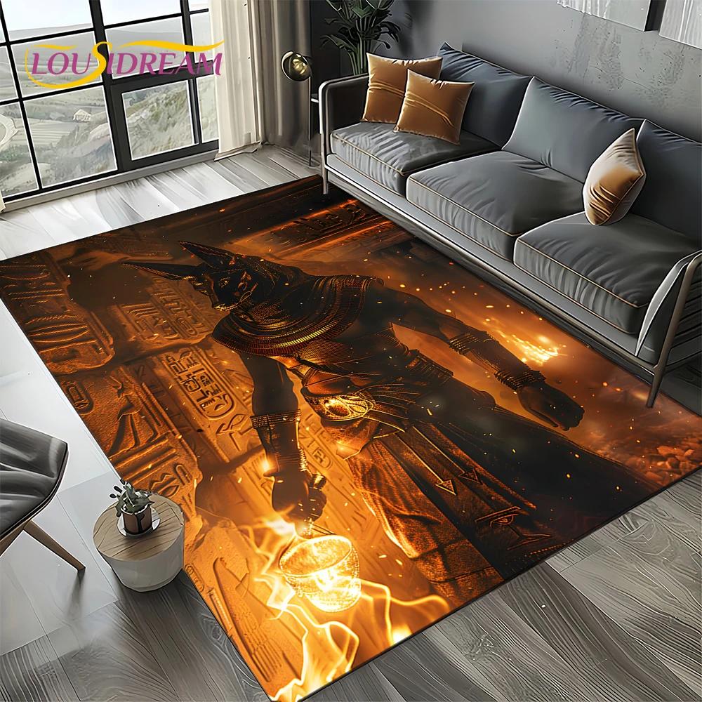 3D Retro Ancient Egypt Death Anubis Pharaoh Horus Mythology Carpet Rug for Living Room Bedroom Home Sofa,Kids Non-slip Floor Mat