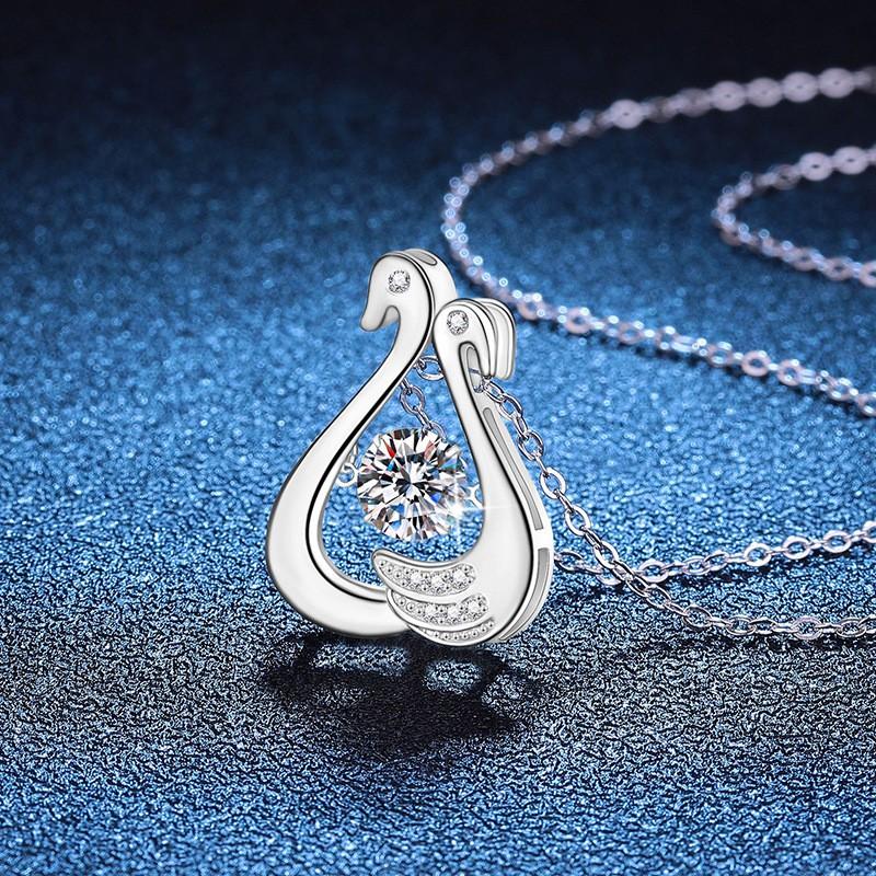 1ct Moissanite Necklace Swan Pendant Cross Chain Fashion Jewelry Women