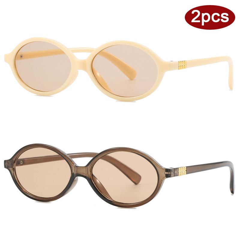 2pcs Trendy Small Oval Women Sunglasses Colorful Frame Punk Style Sun Glasses Shades Ladies Outdoor Shades Oculos UV400