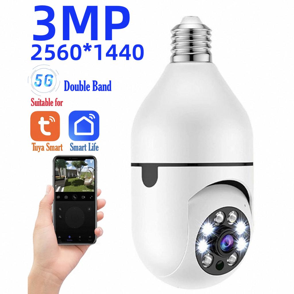 Tuya 3MP/2MP 5G Dual-band Bulb Camera Automatically Tracks Bidirectional Audio Indoor Full Color Night E27 IP Camera Smart Home