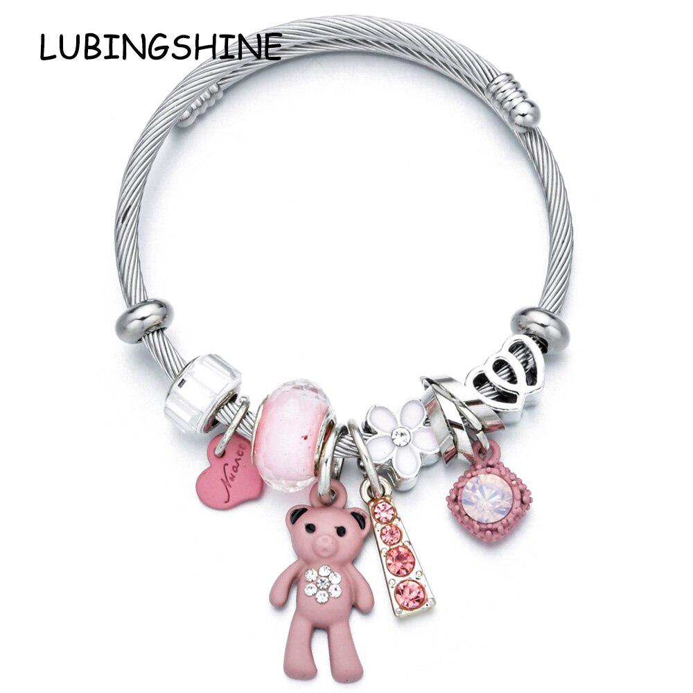 Edelstahl Kristall Bär Armbänder Draht Kabel Strass Perle offen verstellbar DIY Schmuck Edelstahl Kristall Bär Armbänder Draht Kabel Strass Perle offen verstellbar DIY Schmuck