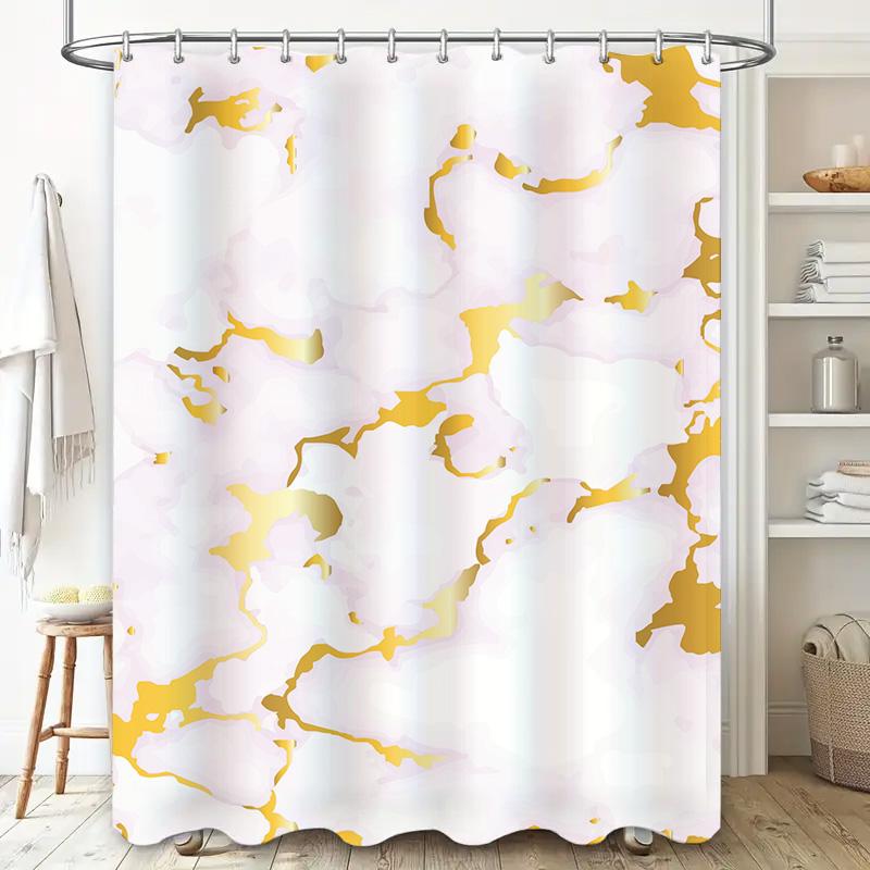 Gold Marble Pattern Shower Curtain White Watercolor Design For Bathroom Decor