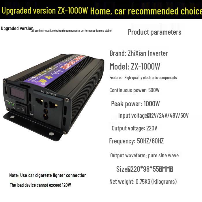 Inverter 2000W Pure Sine Wave 12V to 220V Car & Solar Power Converter