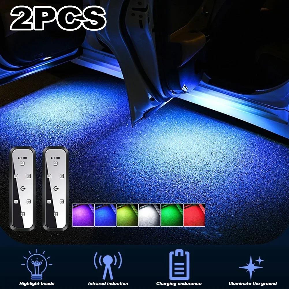 1/2PCS Car LED Door Lights Welcome Light Magnetic Control USB Charging Auto Open Door Safe Anti-collision Emergency Signal Lamp Neon Lights 4