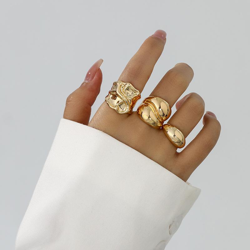 Design Liquid Lava Flower Opening Ring ins Baroque Imitation Pearl Alloy Ring
