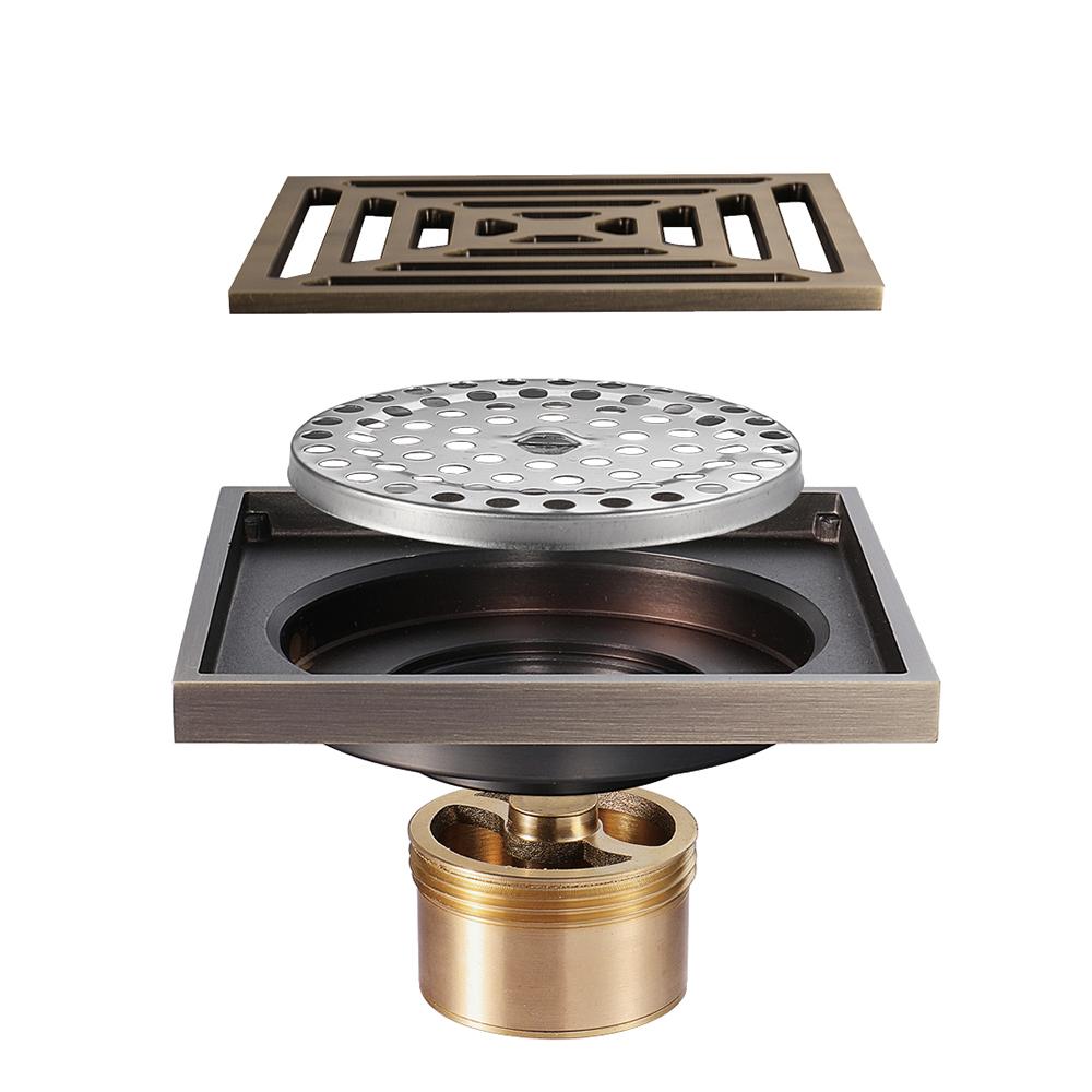 Modern Rectangle Bathroom Accessories 4 Inch Anti-odor Antique BrassShower Floor Drain 100x100mm