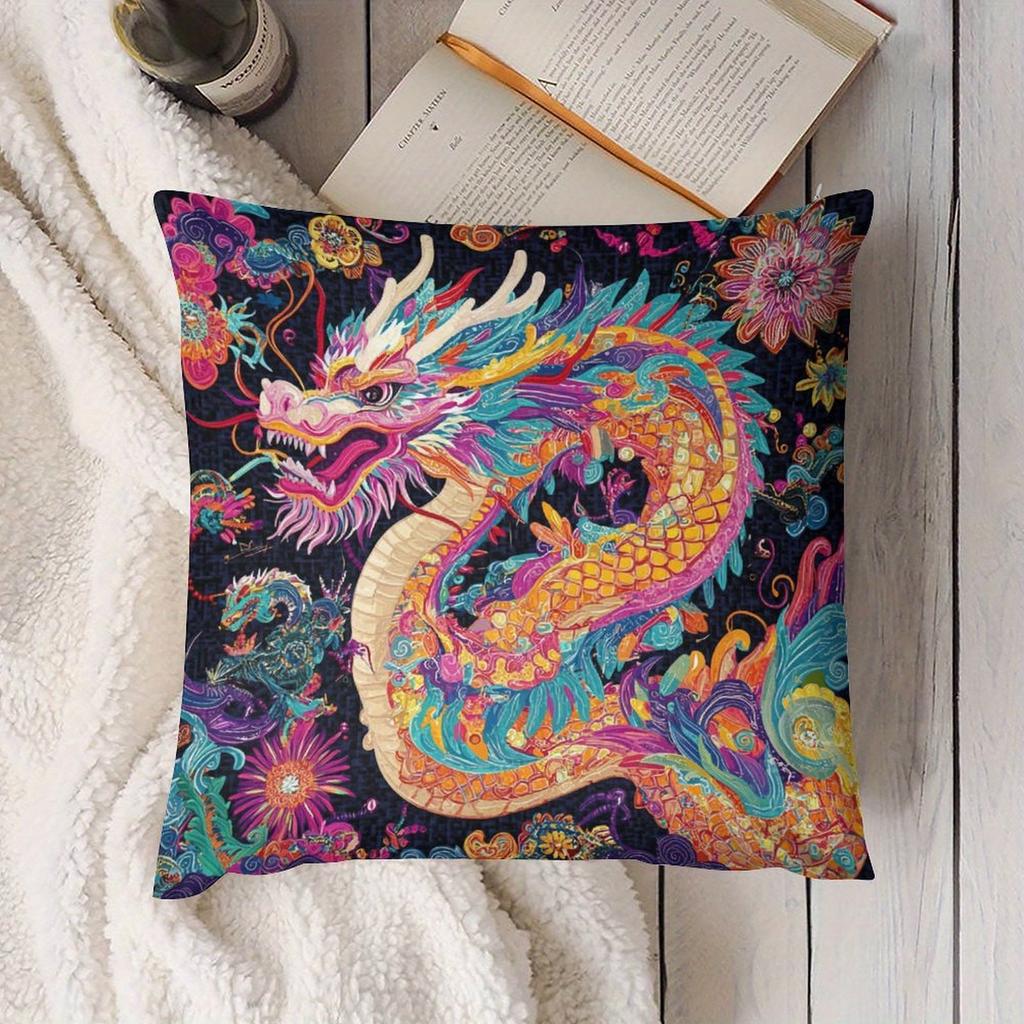 1pc Pillowcase, Chinese Mythological Dragon King Pillowcase, Soft and Comfortable Polyester Short Plush Fabric, Single-Sided Print, Pillow Insert Not
