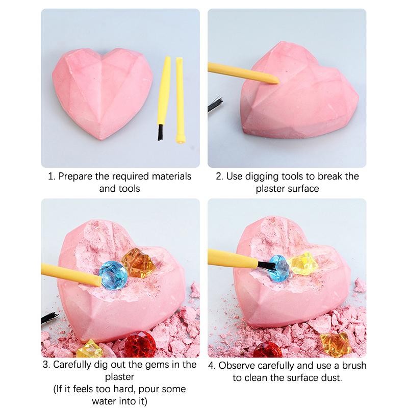 Archaeological Excavation Gemstones Kit Love Heart Handmade Excavation Treasure Fossils Toy Kids Science Kit Mining Kit