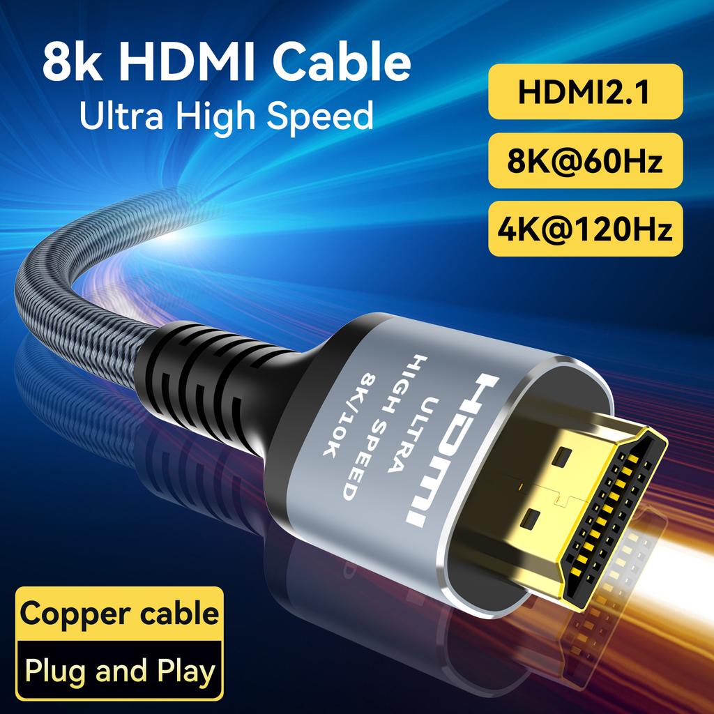 8K 10K HDMI-Kabel 2.1 2er-Pack 48 Gbit/s High Speed HDMI 4K@120Hz 8K@60Hz, HDCP 2.2 & 2.3, eARC, HDR 4:4:4 Kompatibel für HDTV/PS5/Blu-ray