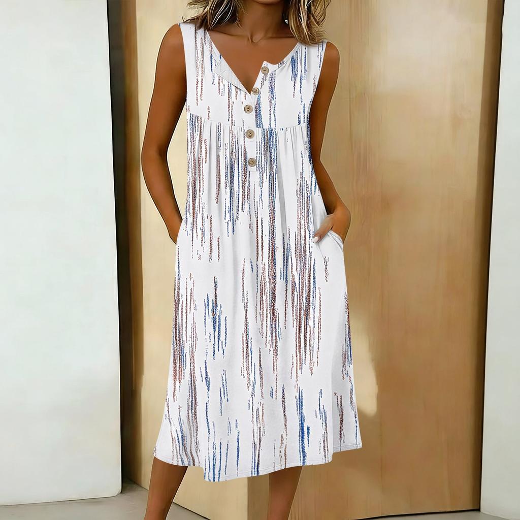 Women's Casual Sleeveless Button-down Mid-length Dress