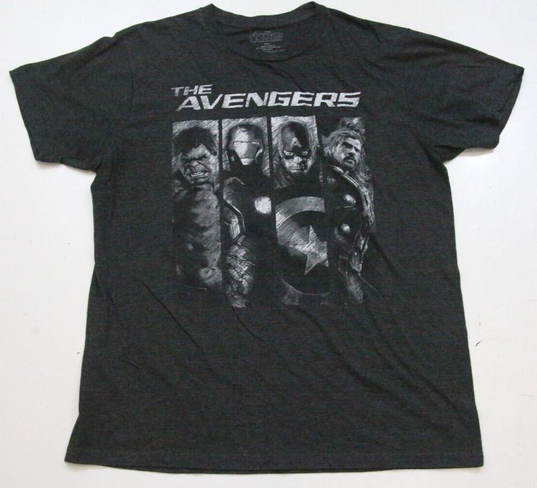 Large Marvel The Avengers Gray Men s T-Shirt Top Short Sleeve Cotton Poly 1433 S