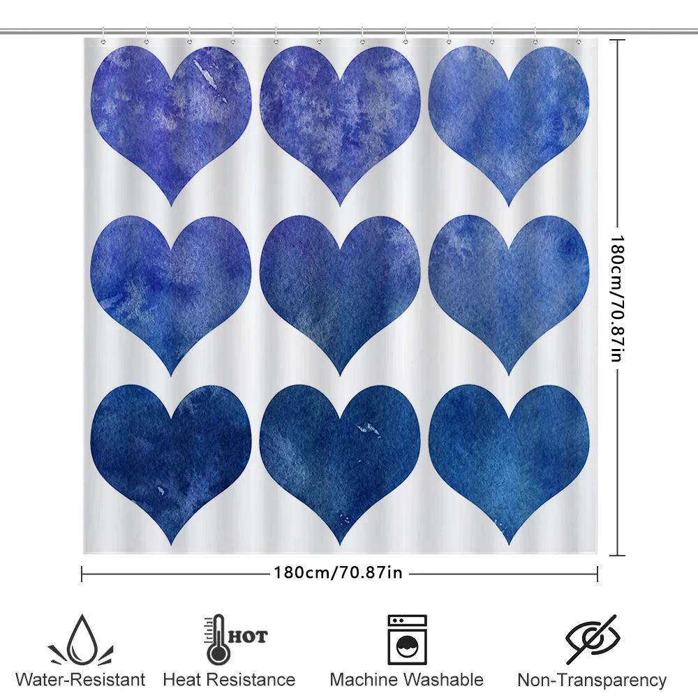 Blue Watercolor Heart Shower Curtain 3D Printed Polyester Fabric For Bathroom Decor Modern Home Decoration Waterproof Bath Mat C