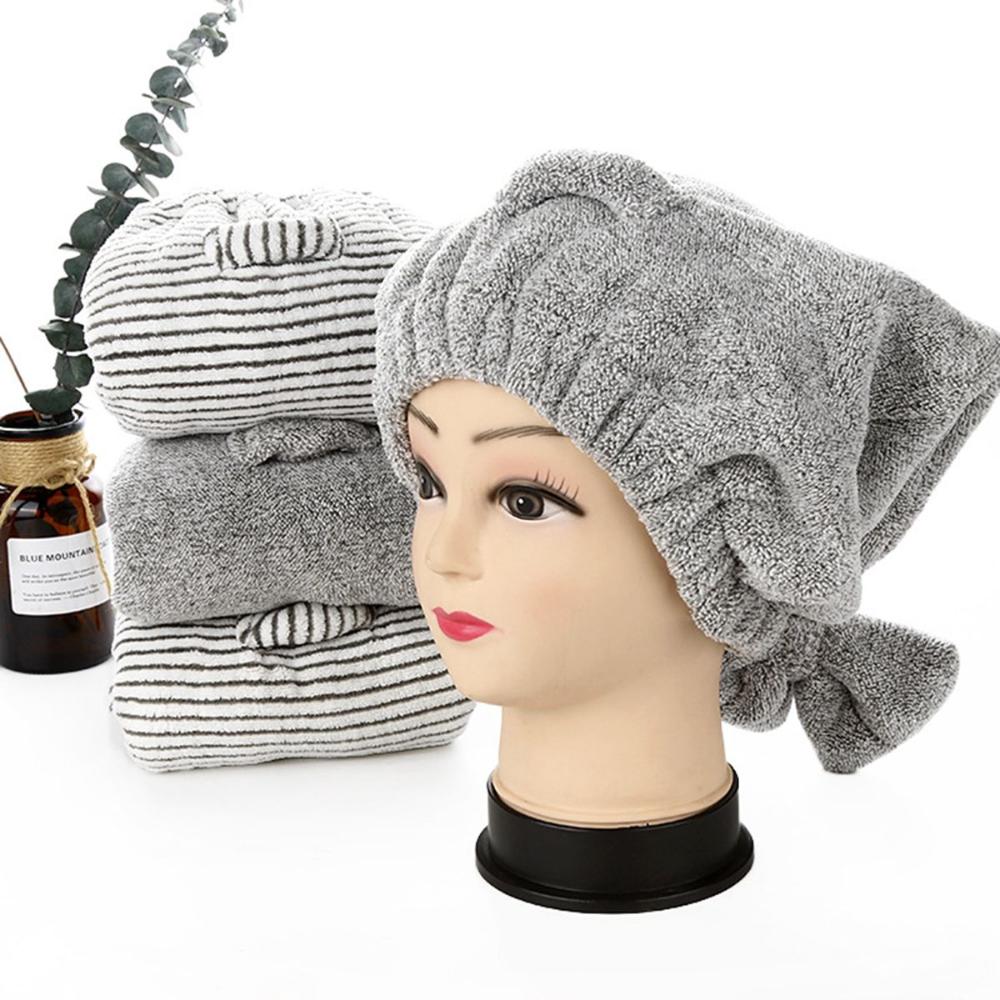 Dry Bamboo Charcoal Fiber Absorbent Anti-bacterial Hair Drying Cap Turban Wrap Bath Hat Towel Cap