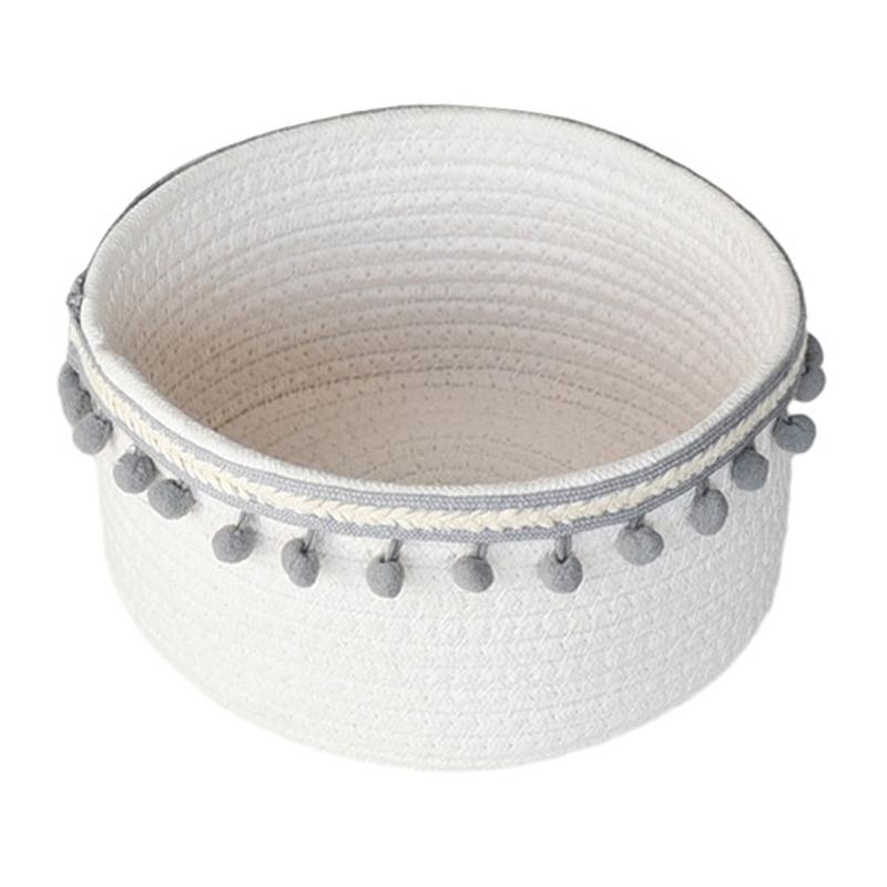 Woven Cotton Rope Storage Basket Desktop Storage Holder with Pompom Tassel