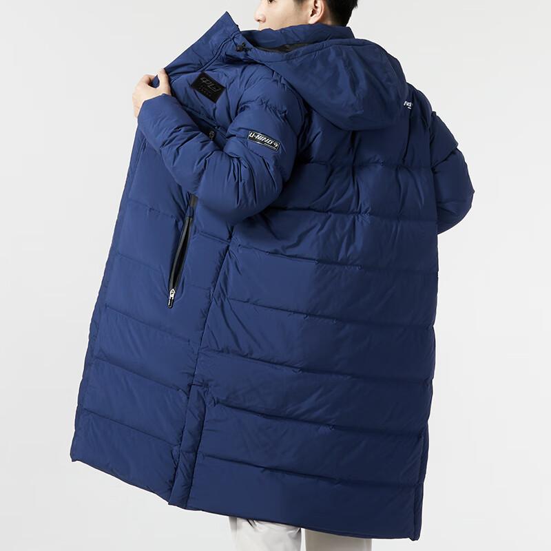 Li-Ning Solid Color Mid-Length Over-The-Knee Thick Warm Down Jacket Unisex Outerwear Deep-Navy AYMT123-2