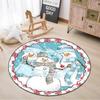 Merry Christmas Round Area Rugs Indoor Cartoon Snowman Throw Circle Rug Entryway Doormat Floor Carpet for Bedroom Living Room