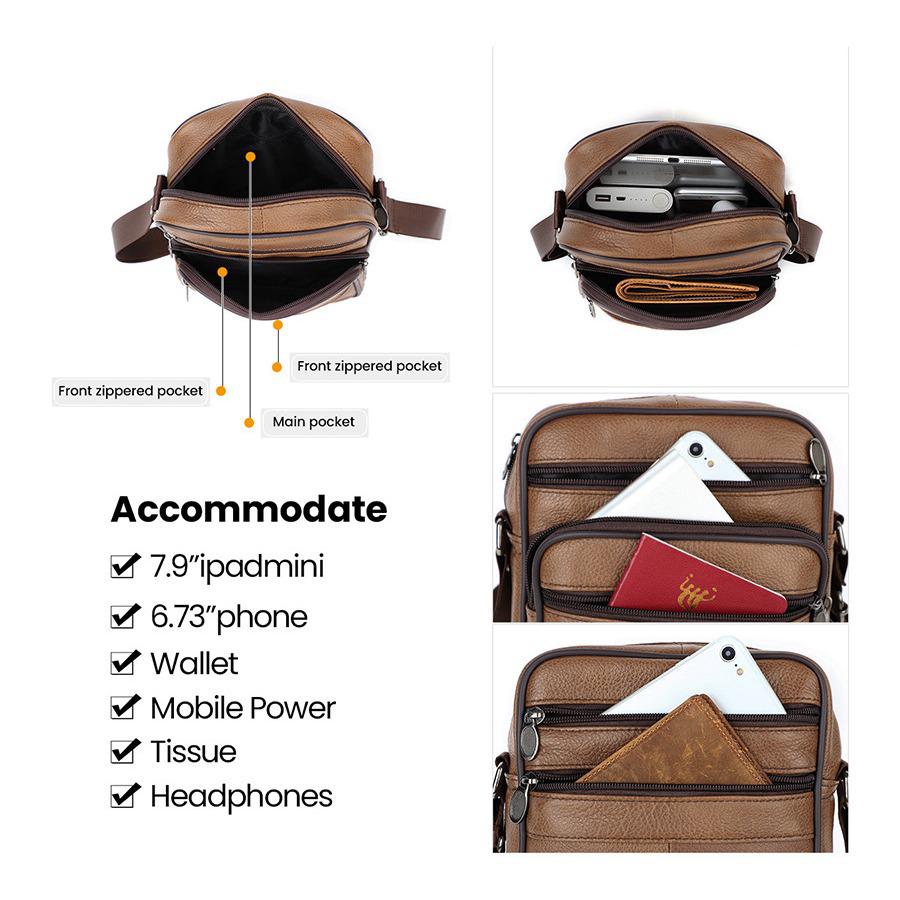 Men's Genuine Leather Crossbody Shoulder Bag - Korean Style Business Casual