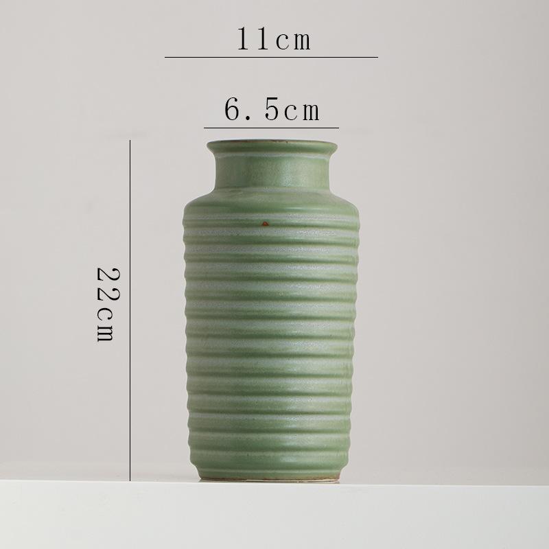 Nordic Ceramic Minimalist Retro Green Vase Ornaments, Home Dining Table, Living Room Decorationss Accessories, Floral Organ, 1Pc