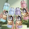1PC Penguin Flower Wreath Cartoon Print 750ml Color Plastic Sports Water Bottle Leakproof Flip Straw Lid Suitable for Sports Office Home Use