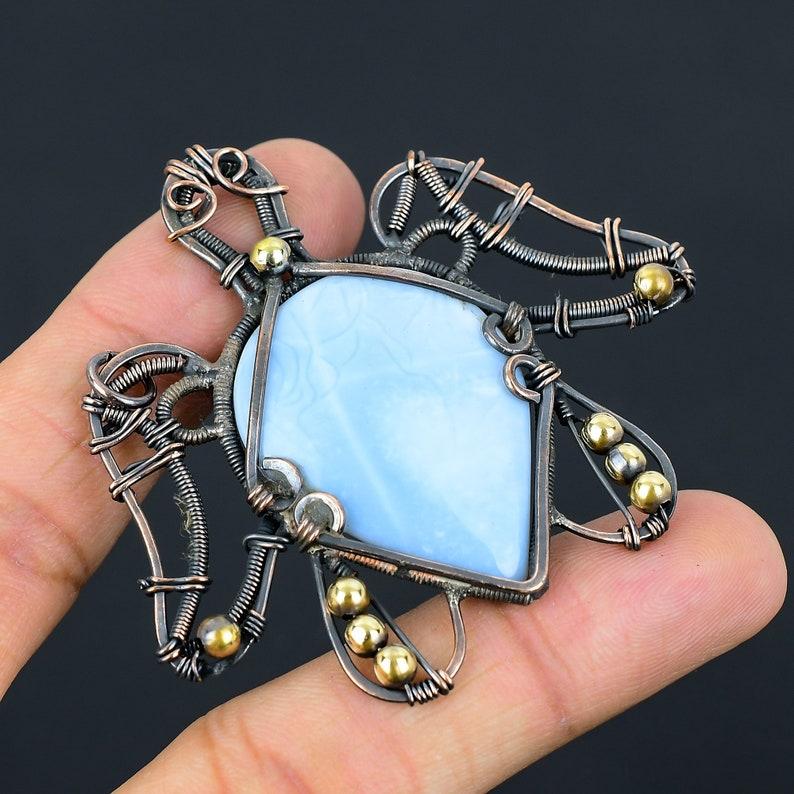 Turtle Owyhee Opal Pendant Copper Wire Wrapped Pendant Owyhee Opal Gemstone Handmade Pendant Jewelry Owyhee Opal Jewelry Anniversary Gifts