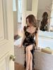 2026 Spring/Summer Resort Style Ruffled Slit Print Spaghetti Strap Maxi Dress - Elegant, Waist-Cinched Women's Fashion.