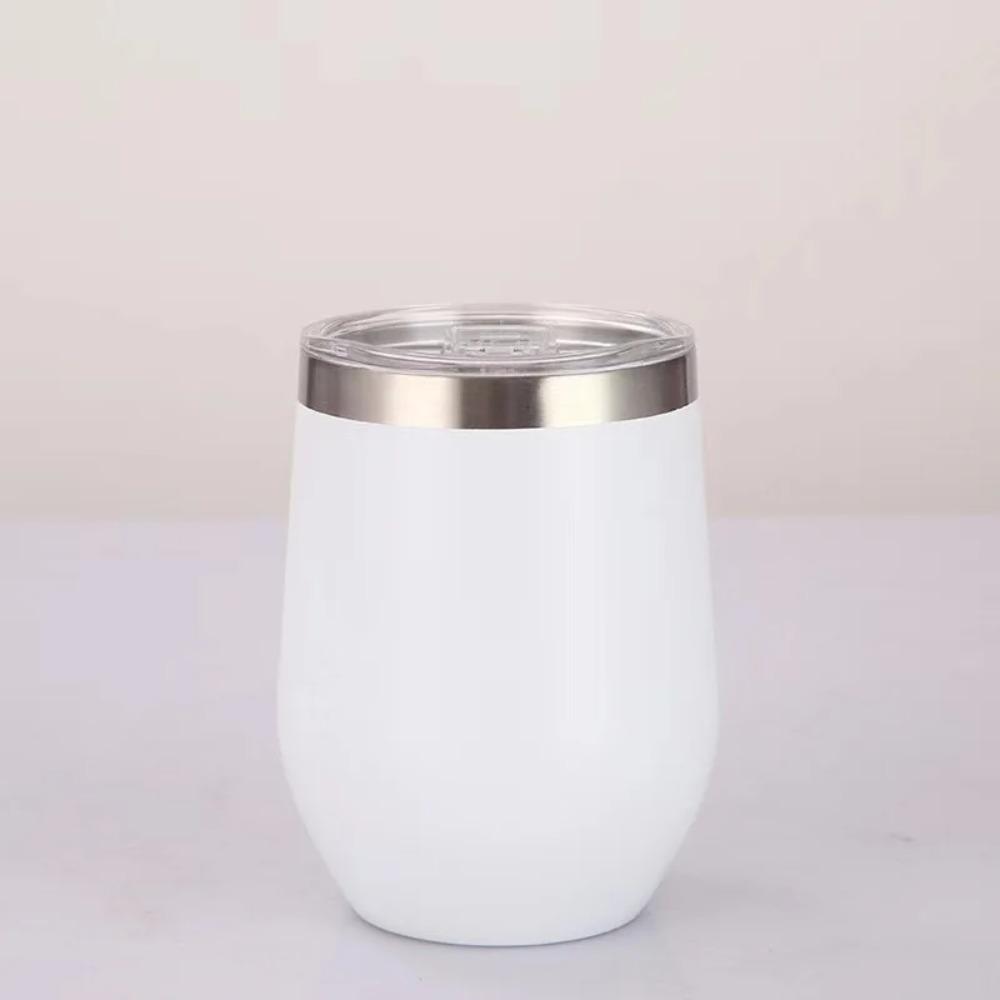 12oz 304 Stainless Steel Wine Tumbler, Double Wall Vacuum Insulated Cup with Sliding Clear Lid
