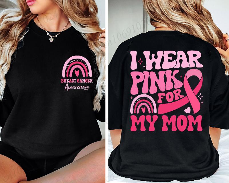 I Wear Pink for Breast Cancer Print Women TShirt Pink Ribbon Support Squad Shirt for Women Fashion Casual Clothes Summer Tshirt