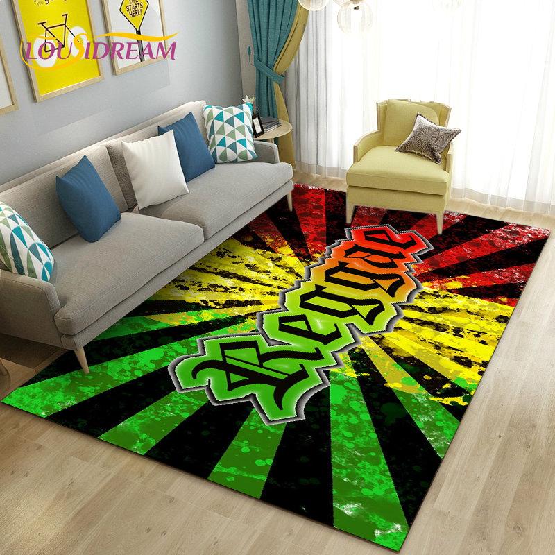 Reggae Music Jamaican Maple Leaf Area Rug,Carpet Rug for Living Room Bedroom Sofa Doormat Decoration,Kid Play Non-slip Floor Mat