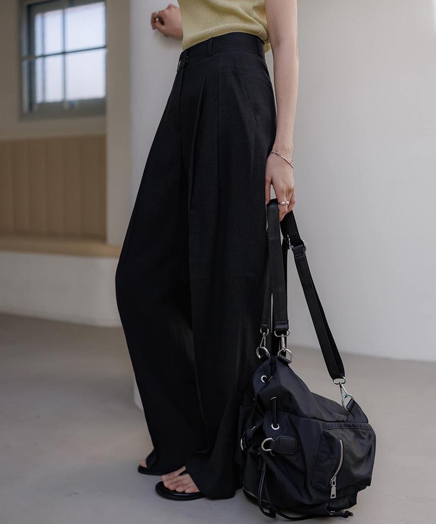 Memua Runnan Linen Wide Slacks (Black)