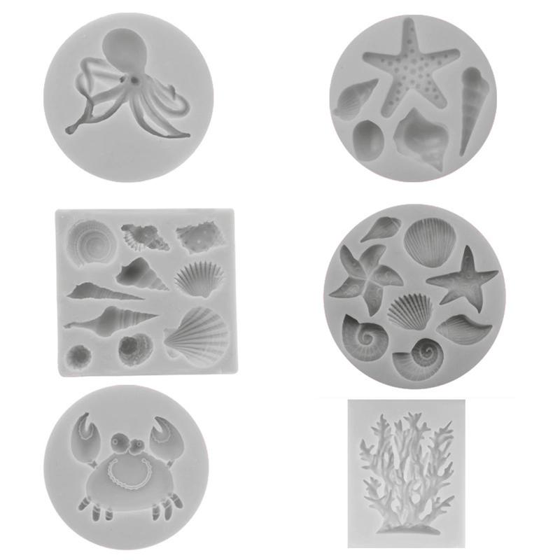 

WTEMPO 6pcs Creative Ocean Starfish Coral Octopus Crab Conch Shaped Molds DIY Epoxy Resin Molds Set Silicone Molds for Clay Candle Crafts Making 6pcs серый